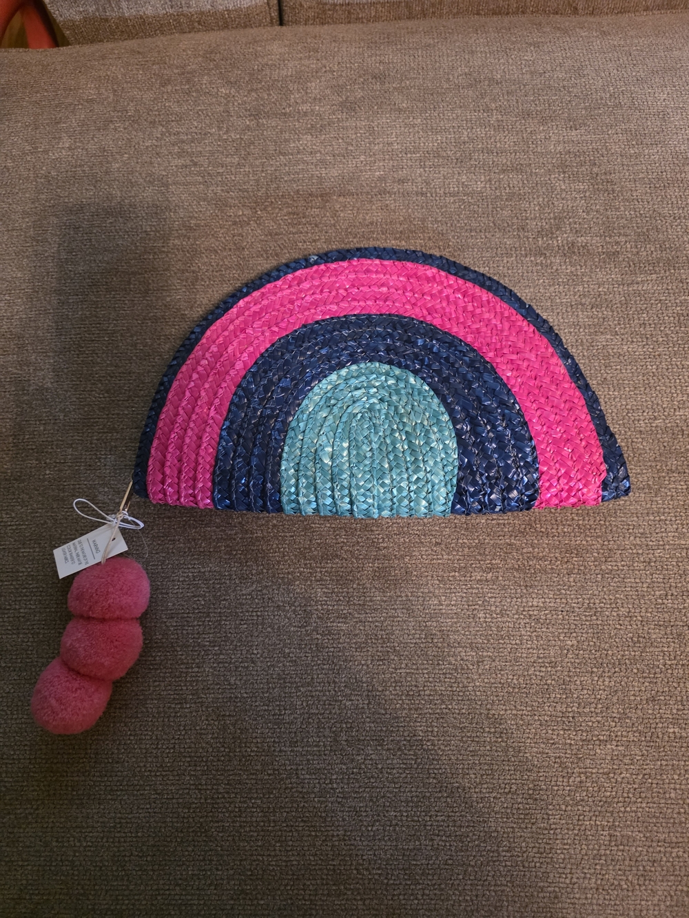 Striped Rainbow Straw Clutch Wristlet - Pink, Navy & Teal